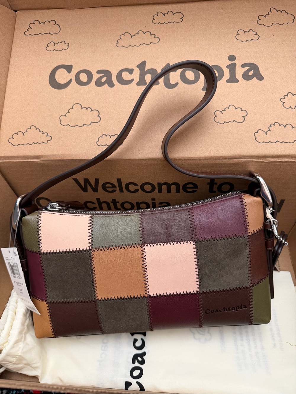 Coach Patchwork Leather Small Shoulder Bag in Olive, Blush, Burgundy & Tan